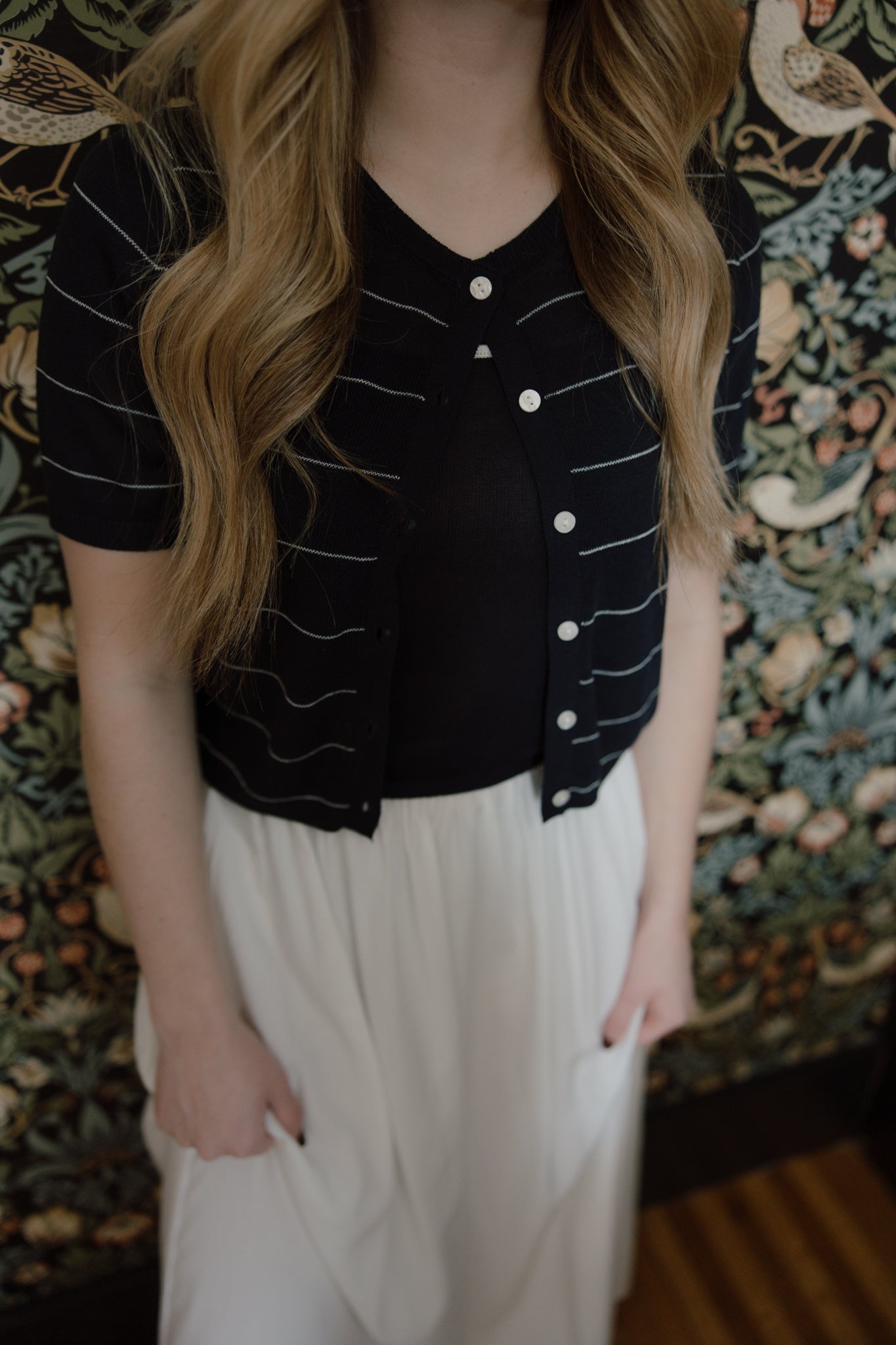 Navy Striped Cardigan Top