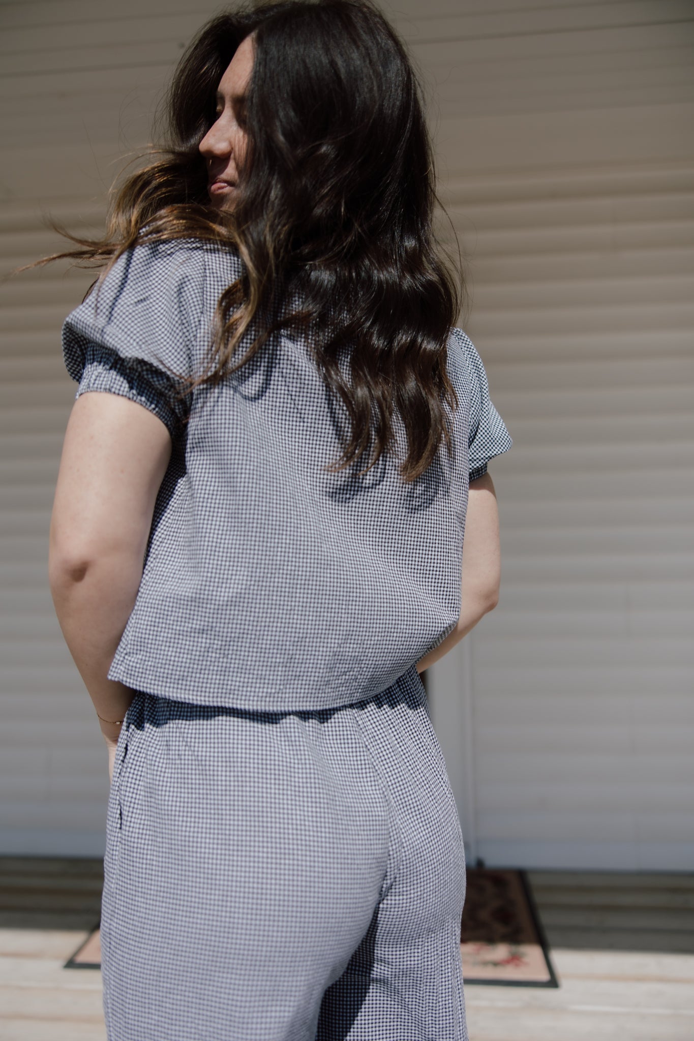 Seersucker Tie Front Blouse
