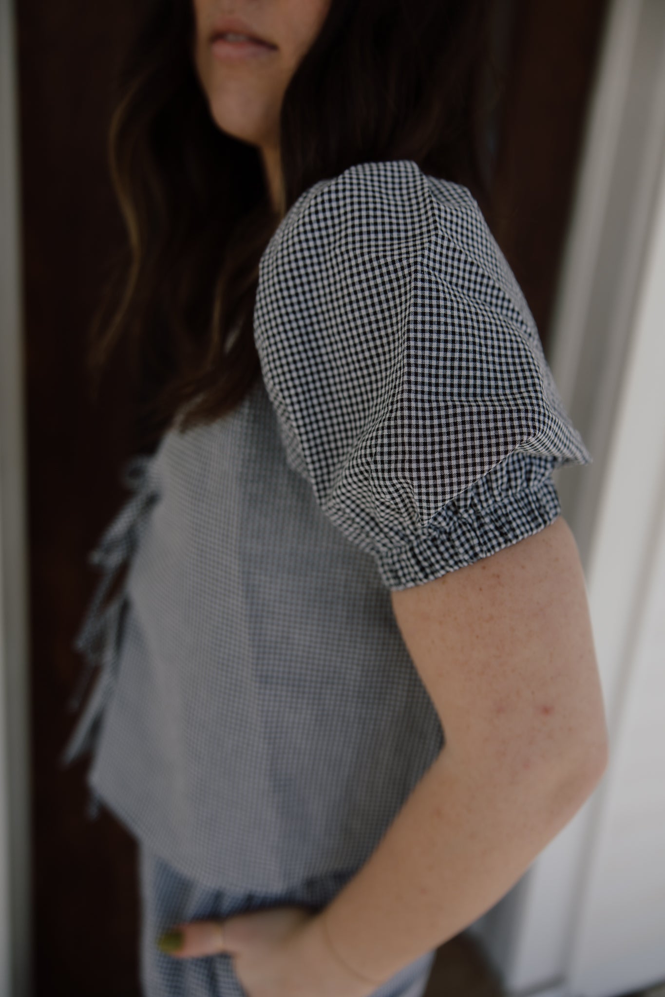 Seersucker Tie Front Blouse
