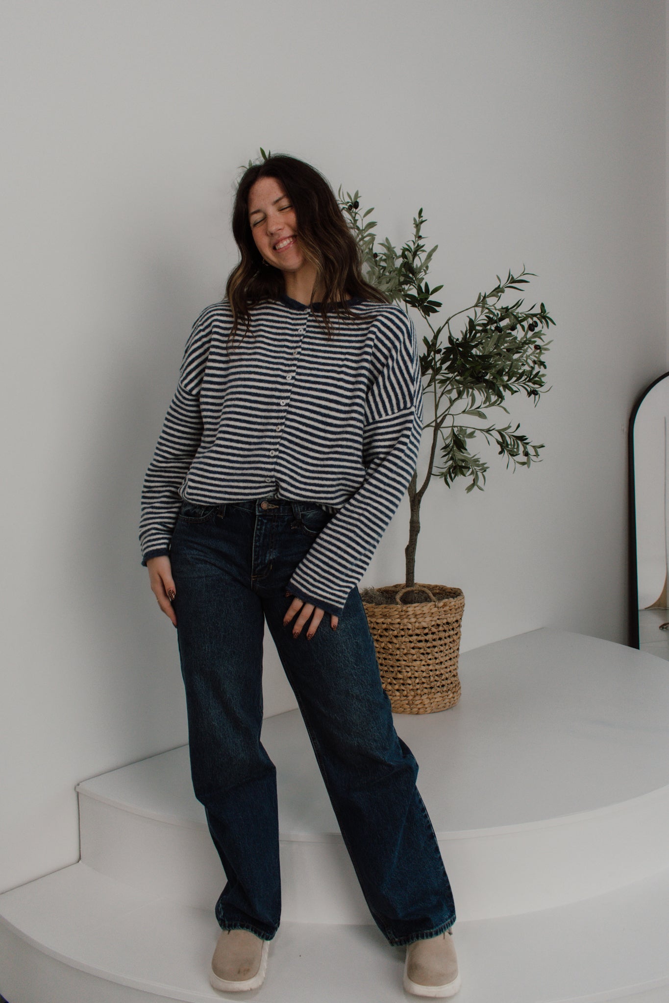 Piper Cardigan | Navy Striped
