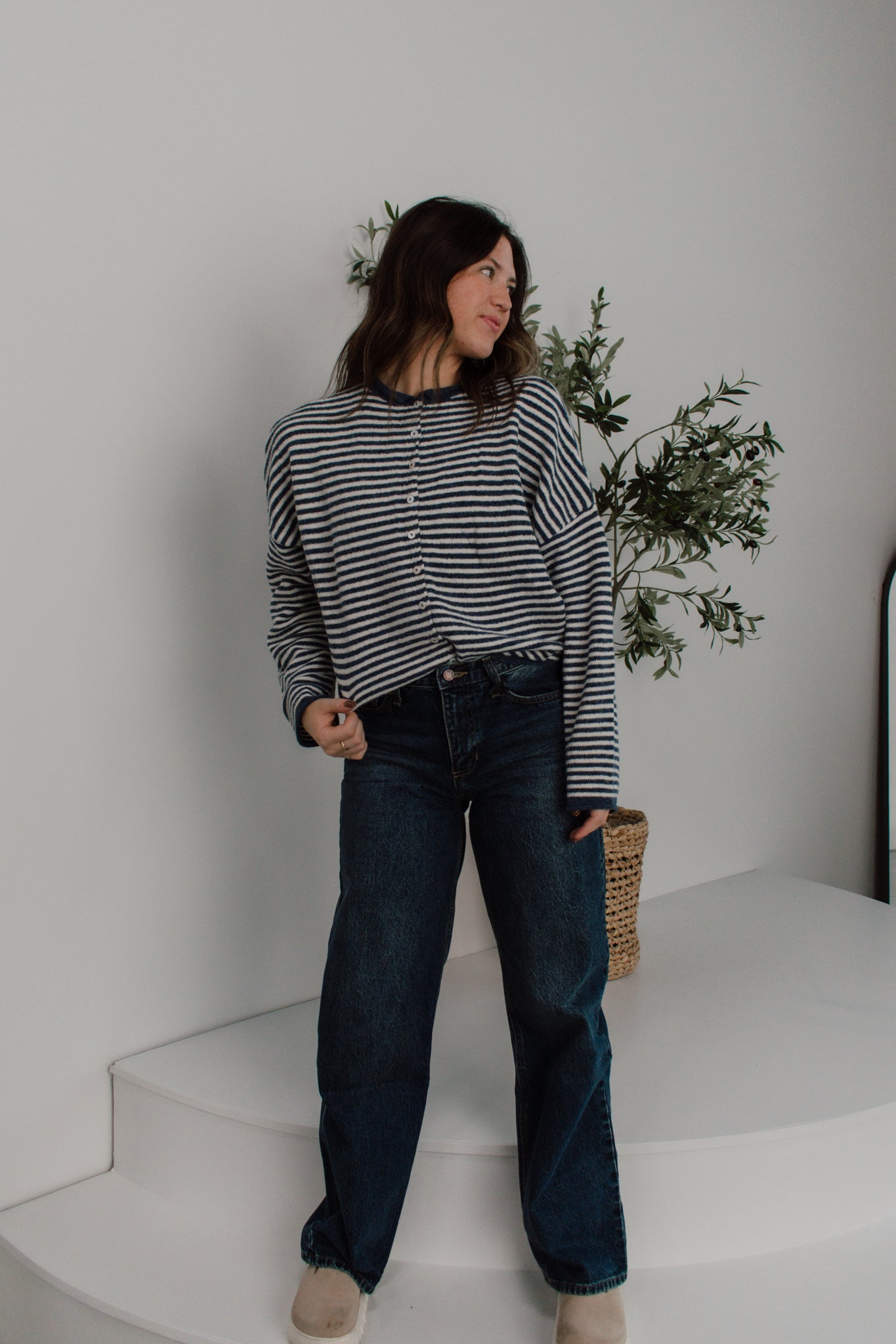 Piper Cardigan | Navy Striped