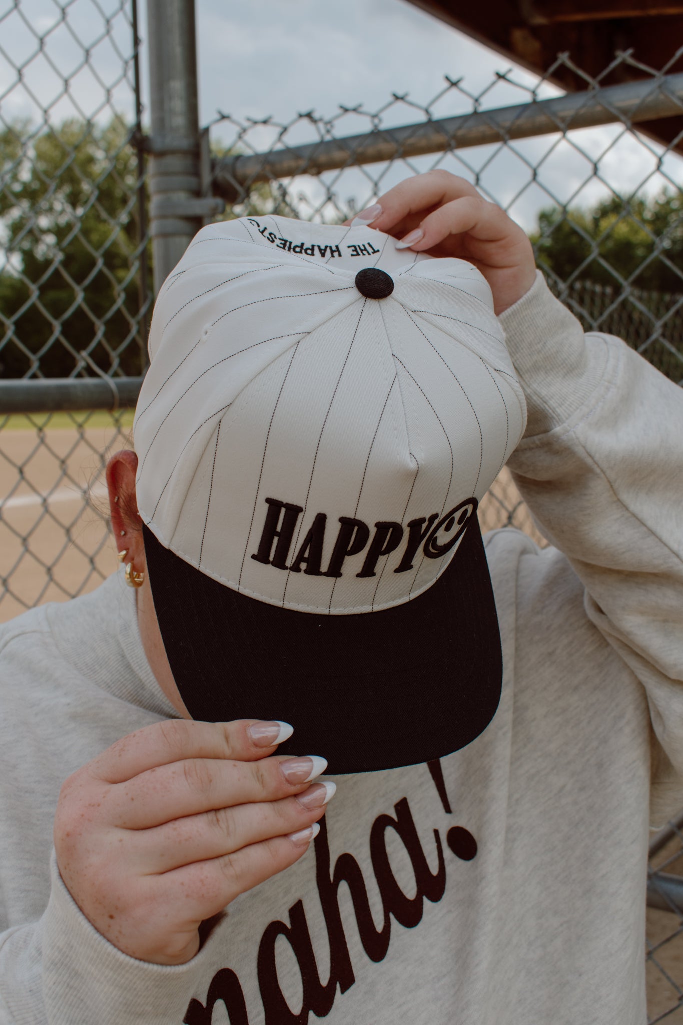 Happy Pinstripe Trucker Hat
