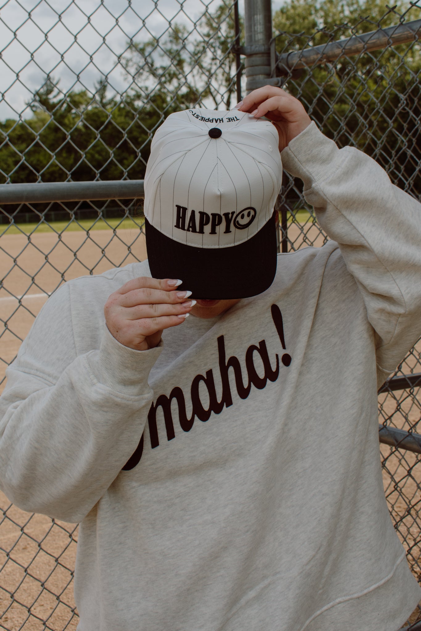 Happy Pinstripe Trucker Hat